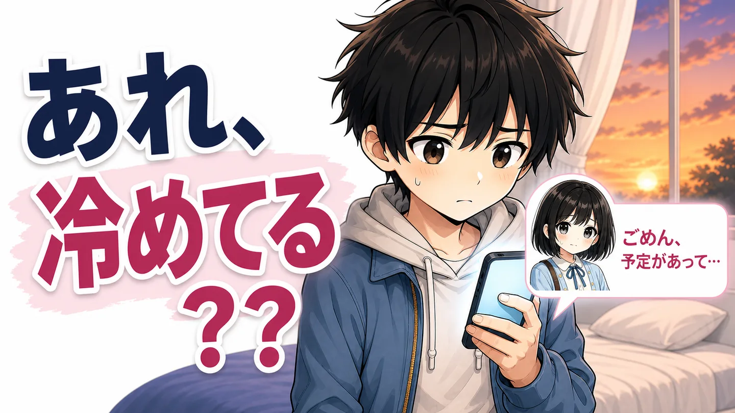 夏の夕方、返信の来ないスマホの画面を見つめる大学生